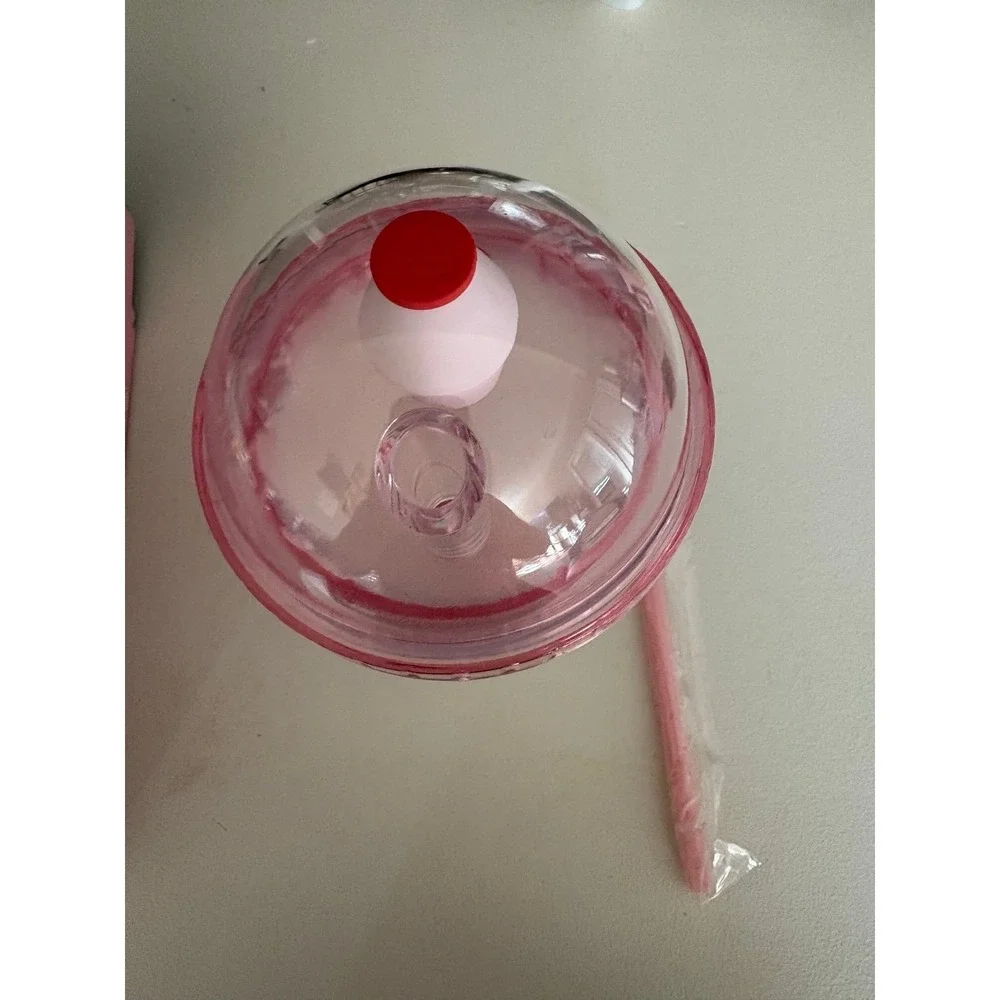 Binggrae Strawberry Milk Cold Cup Tumbler 15oz 450ml‎ Pink Reusable Straw
